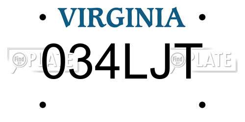 034LJT Virginia License Plate