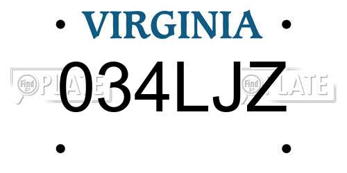 034LJZ Virginia License Plate