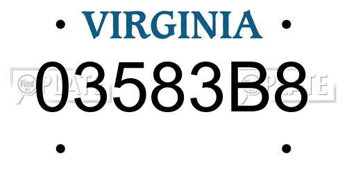 03583B8 Virginia License Plate