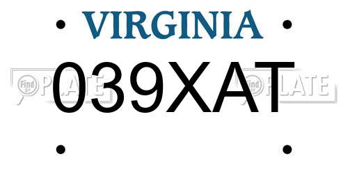 039XAT Virginia License Plate