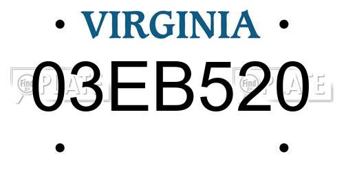 03EB520 Virginia License Plate