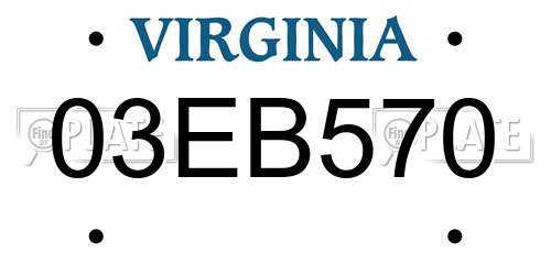 03EB570 Virginia License Plate