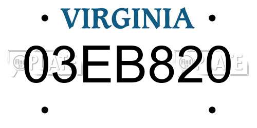 03EB820 Virginia License Plate