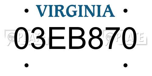 03EB870 Virginia License Plate