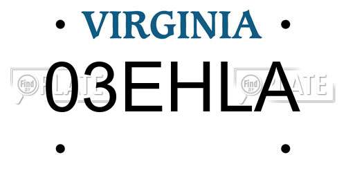 03EHLA Virginia License Plate