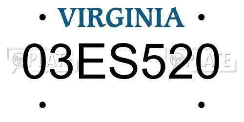 03ES520 Virginia License Plate