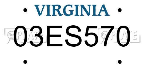 03ES570 Virginia License Plate