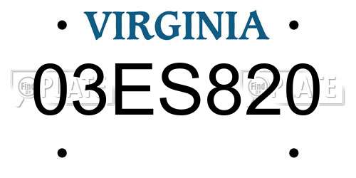 03ES820 Virginia License Plate