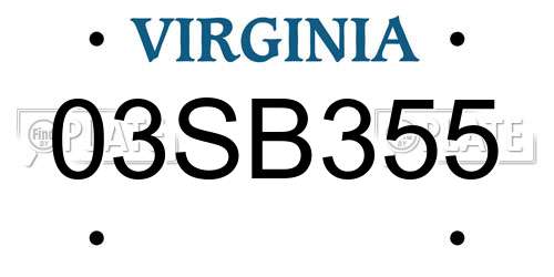 03SB355 Virginia License Plate