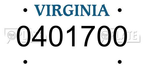 0401700 Virginia License Plate