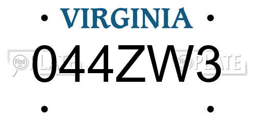 044ZW3 Virginia License Plate