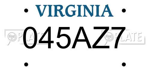 045AZ7 Virginia License Plate