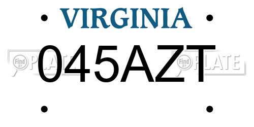 045AZT Virginia License Plate