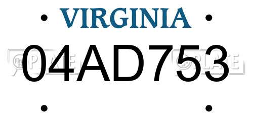 04AD753 Virginia License Plate