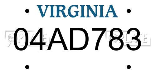 04AD783 Virginia License Plate