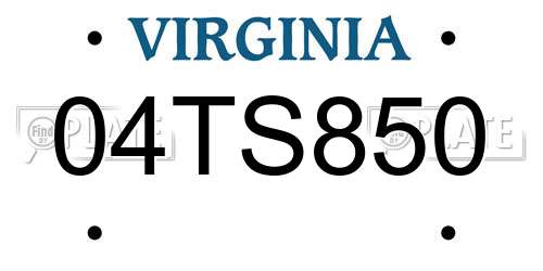 04TS850 Virginia License Plate