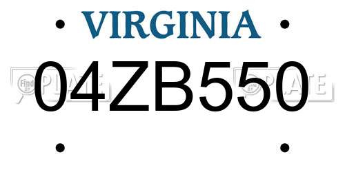 04ZB550 Virginia License Plate