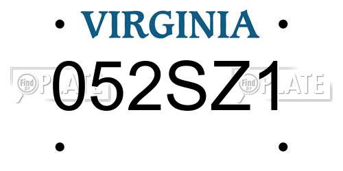 052SZ1 Virginia License Plate