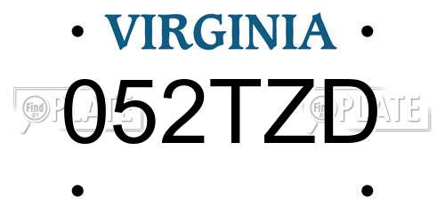 052TZD Virginia License Plate