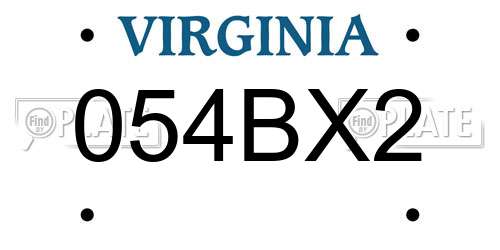 054BX2 Virginia License Plate