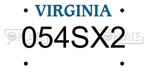 054SX2 Virginia License Plate