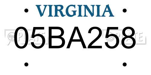 05BA258 Virginia License Plate