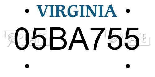 05BA755 Virginia License Plate