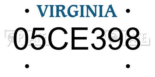 05CE398 Virginia License Plate