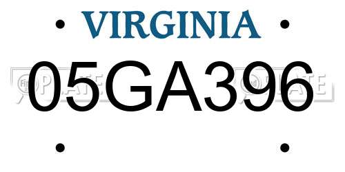 05GA396 Virginia License Plate