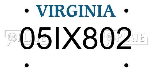 05IX802 Virginia License Plate