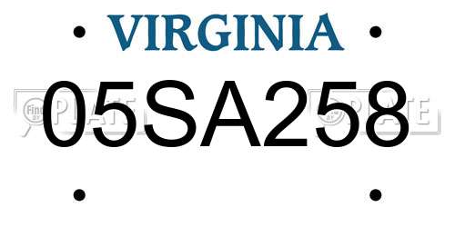 05SA258 Virginia License Plate