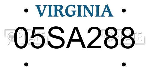 05SA288 Virginia License Plate