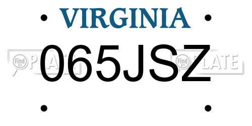 065JSZ Virginia License Plate