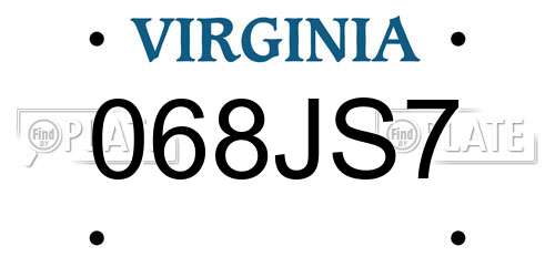 068JS7 Virginia License Plate