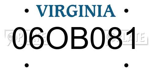 06OB081 Virginia License Plate