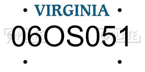 06OS051 Virginia License Plate