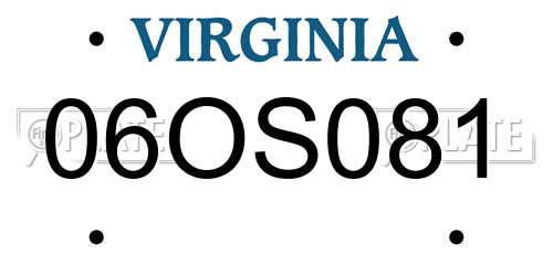 06OS081 Virginia License Plate