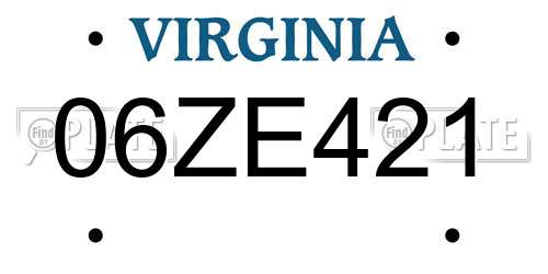 06ZE421 Virginia License Plate