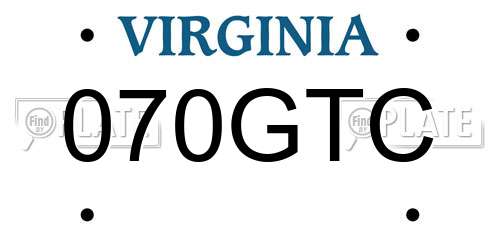 070GTC Virginia License Plate