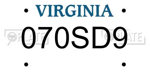 070SD9 Virginia License Plate