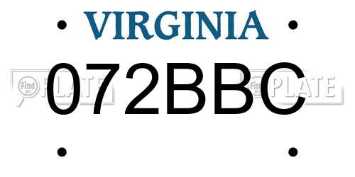 072BBC Virginia License Plate