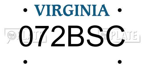 072BSC Virginia License Plate