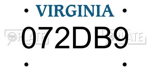 072DB9 Virginia License Plate