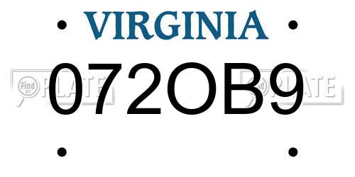 072OB9 Virginia License Plate