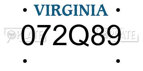 072Q89 Virginia License Plate
