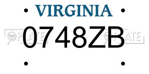 0748ZB Virginia License Plate