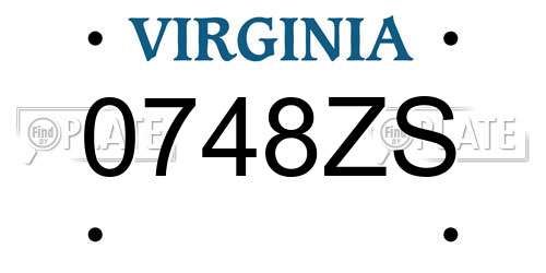 0748ZS Virginia License Plate