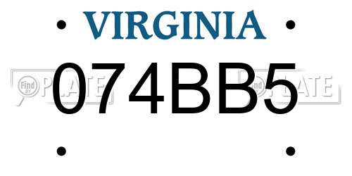 074BB5 Virginia License Plate