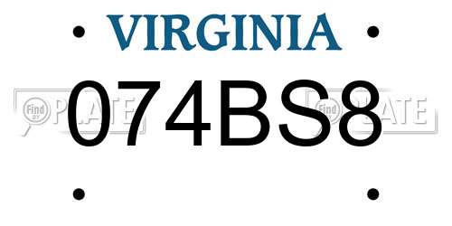 074BS8 Virginia License Plate