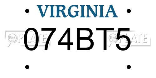 074BT5 Virginia License Plate
